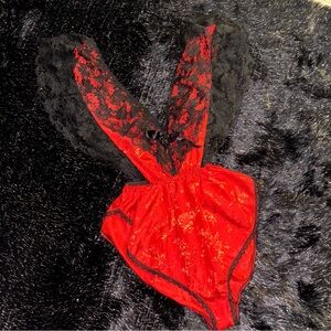 Red and Black Lace Bodysuit 80s Teddy Lingerie